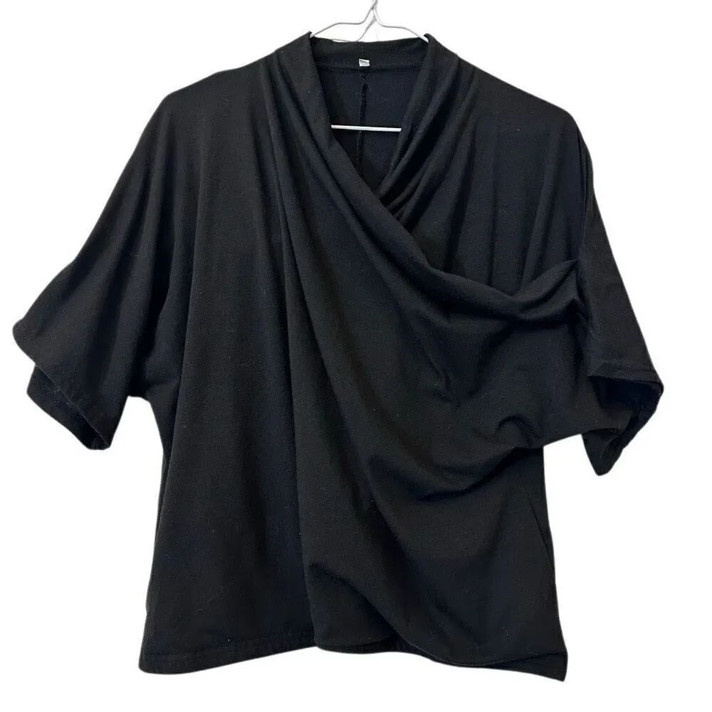 Nordstrom Rack Draped Wrap Asymmetrical Pullover Blouse Black Large